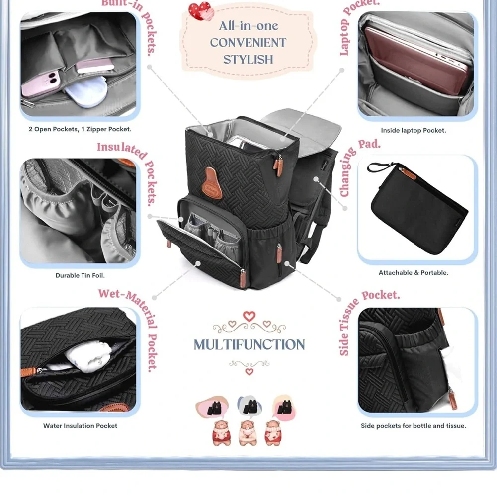 Stylish Black Multifunction baby Backpack